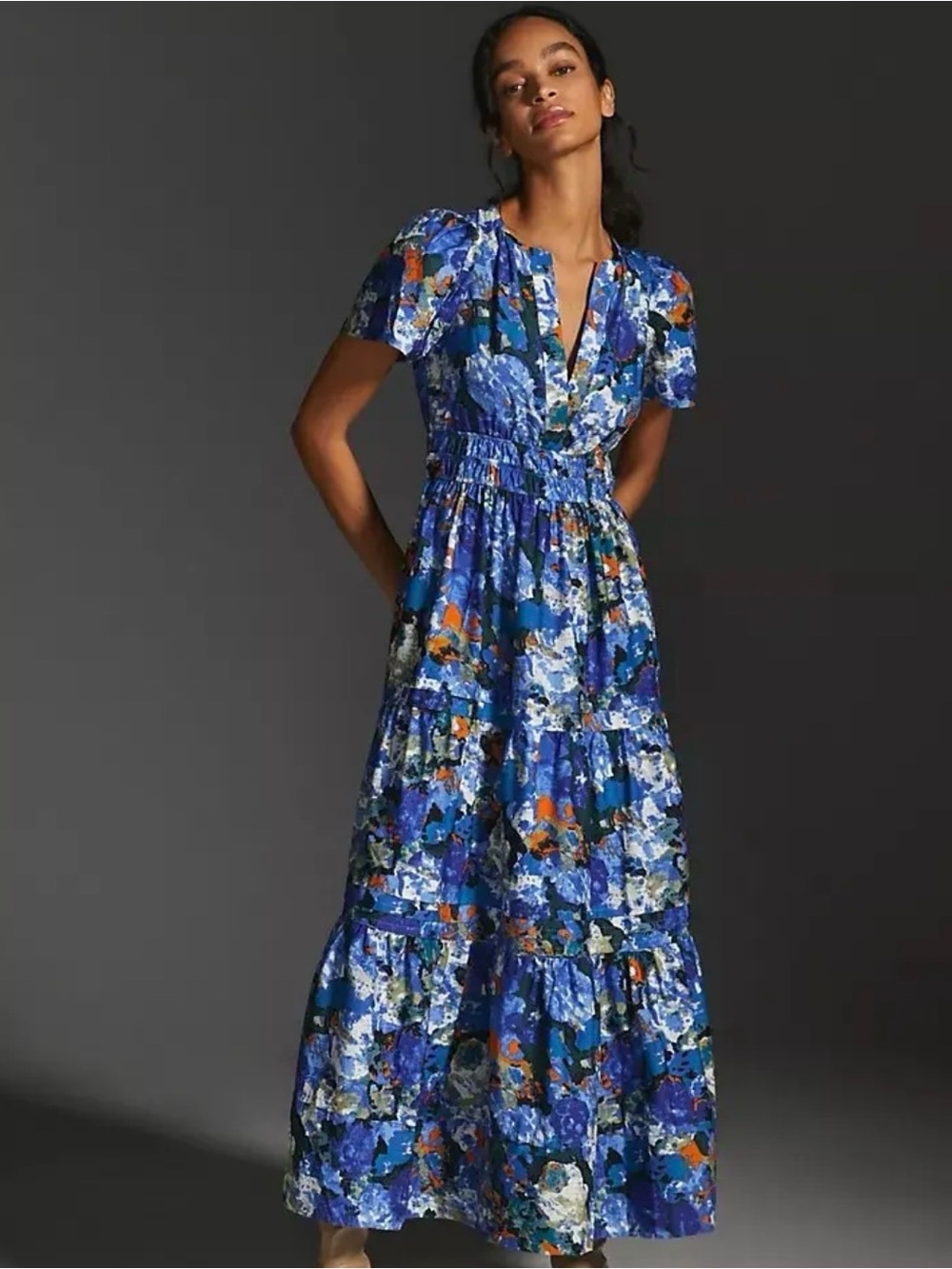 Anthropologie Somerset Maxi Dress Blue Watercolor Size XS